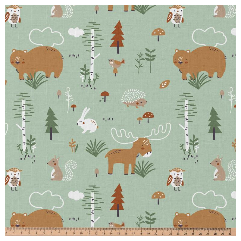 Printed Cotton CANADA Almond / Forest Multicolored
